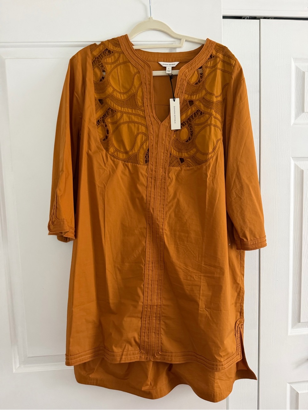 Banana Republic Embroidered High-Low Dress in Rust Orange